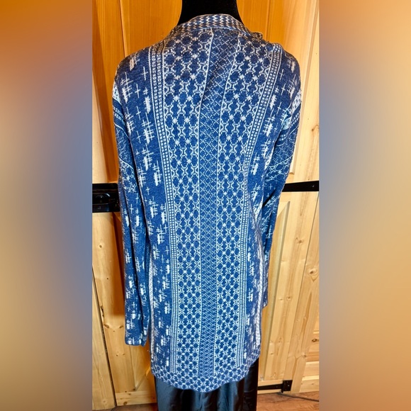 Lucky Brand Blue and Tan open front Longline cardigan sweater size medium - Picture 3 of 11